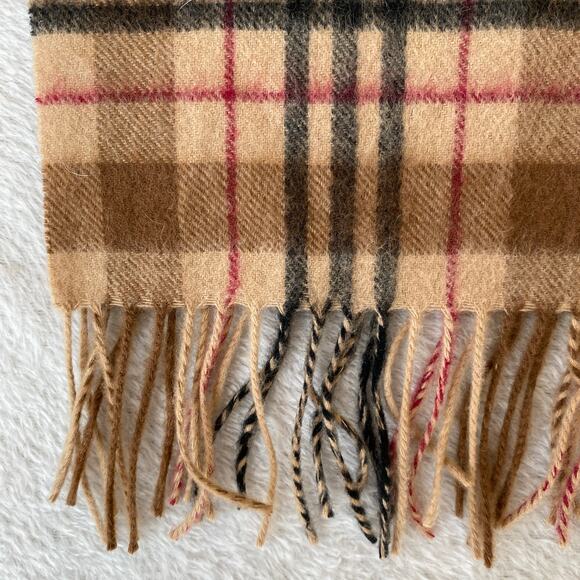 Amicale Pure Cashmere Scarf Tan Red Black Plaid Unisex 62 x11.5 Rectangle - Picture 3 of 4